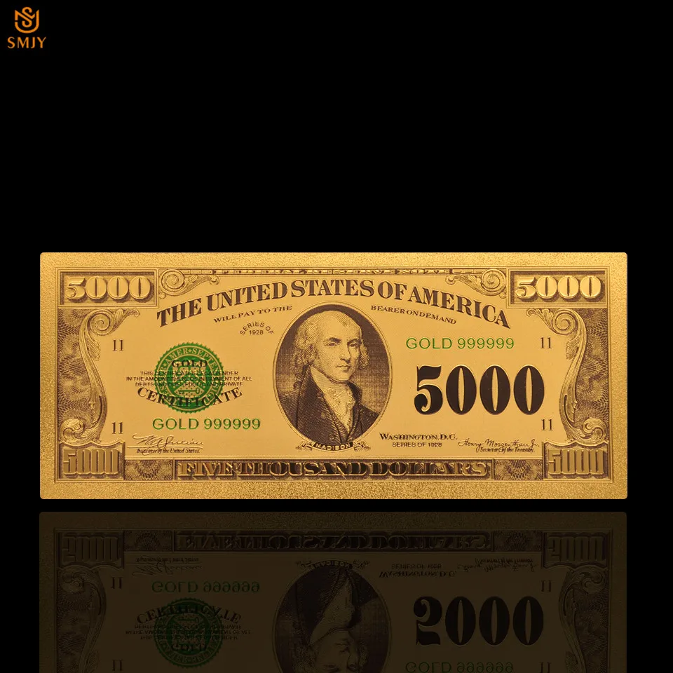 Новинка 1918 бумажная бумага для денег в США 5000 долларов 24k золотые банкноты