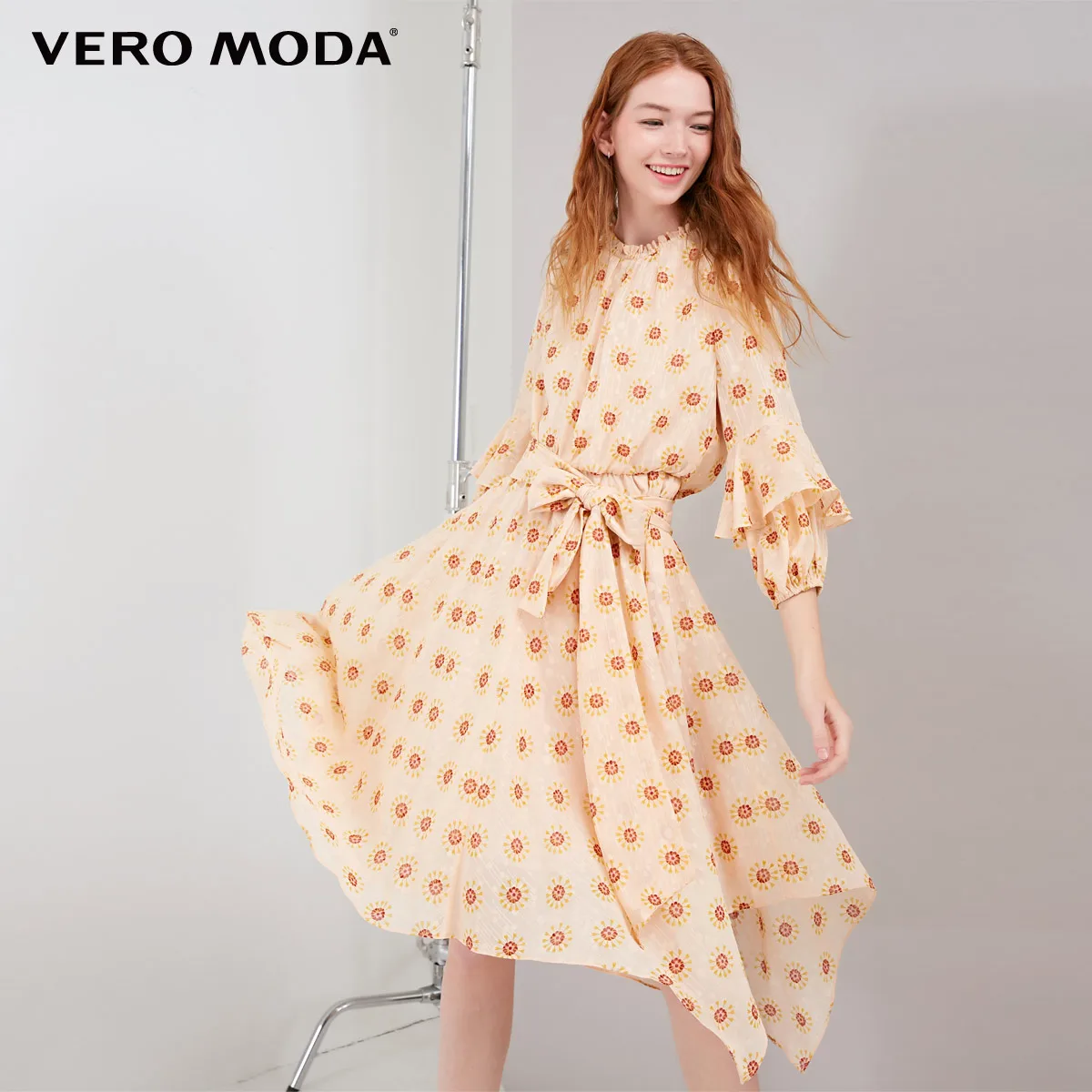 Vero Moda Новая женская печатная эластичная декольте 3/4 рукава на шнуровке платье | 31847C509 - Цвет: Rose smoke