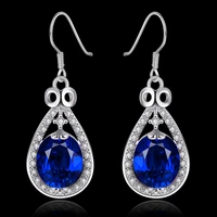 water drop earrings silver color overlay jewelry deep blue cubic zirconia dangle earrings for women ae2035
