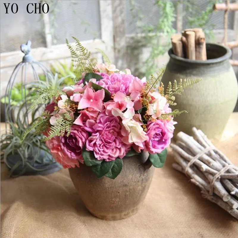 Йо Чо 1 букет атитических цветочков шелковые поддельные розы помпон Dahalia цветок