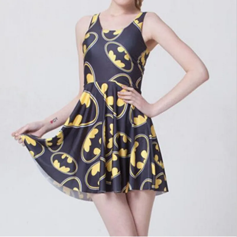 Прямая поставка модное женское платье с цифровым принтом черно желтое