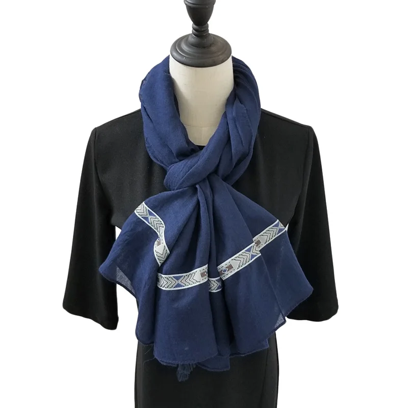 Solid Color Women Hijab Scarves for Ethnic Cotton Tassels Wrap Sunscreen Travel Long Shawl [1902] |