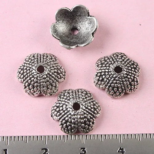 

50pcs tibetan silver color 12mm textured flower bead caps h1779