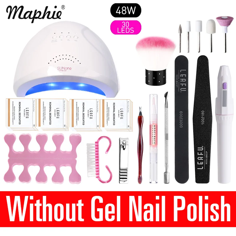 Maphie УФ светодиодная лампа для дизайна ногтей маникюрный набор профессиональный УФ-гель для ногтей наборы 12 цветов гель лак основа верхнее покрытие наборы для ногтей - Цвет: 48W Without Gel