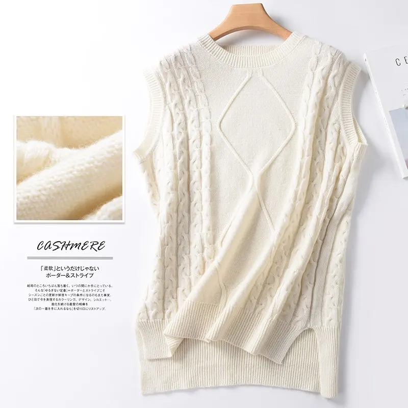 Новый женский Трикотажный жилет из 100% кашемира с разрезом сбоку вязаный без