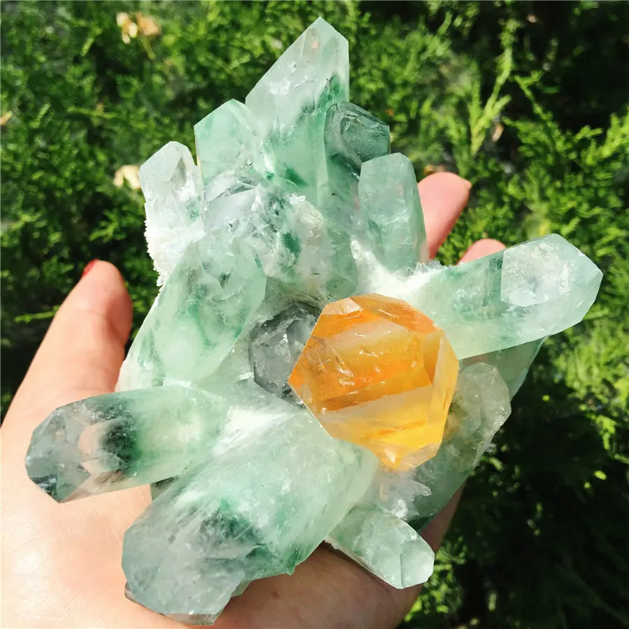 Натуральный зеленый Ghost Phantom Quartz с украшением в виде кристаллов кластера