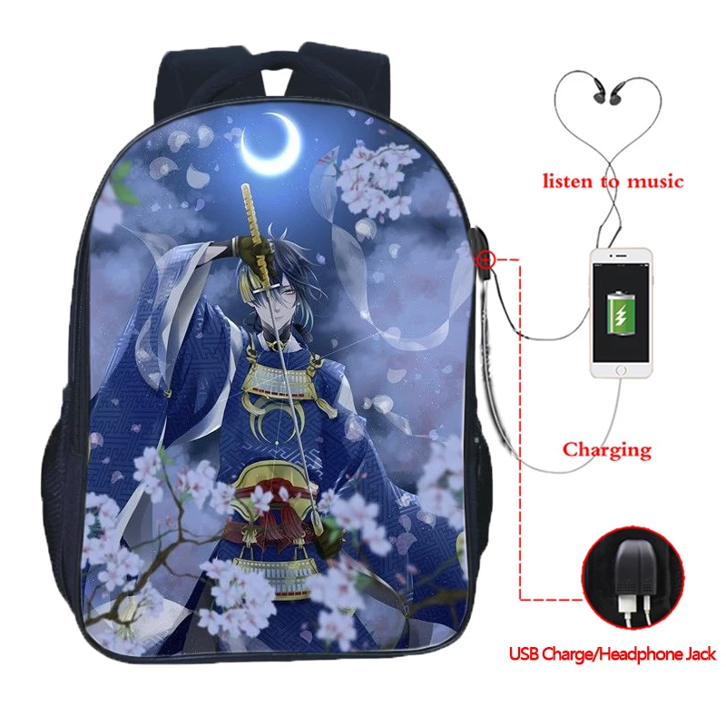 Рюкзак Touken Ranbu с USB-зарядкой повседневный рюкзак для студентов школьный мальчиков