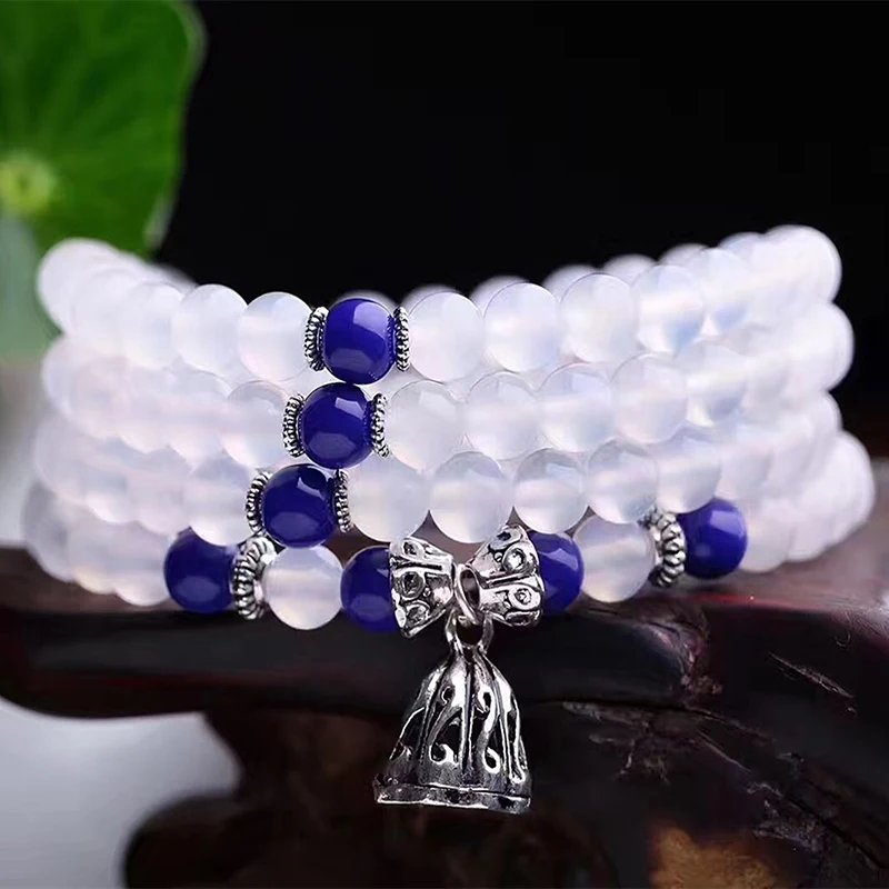 JoursNeige White Crystal Bracelets Round Beads Lucky Tibetan Silver Lotus Root Pendant for Women Multilayer Jewelry | Украшения и