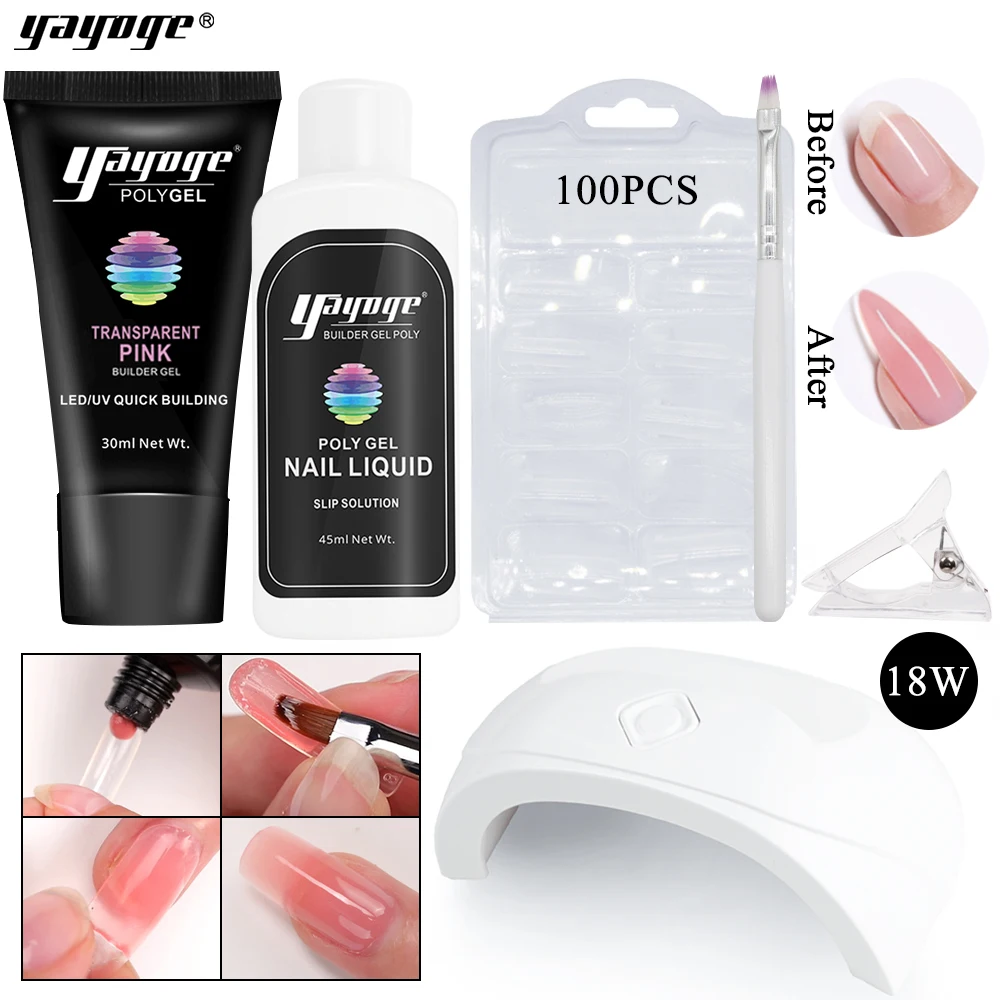 Yayoge Poly Gel Kit 18W Мини УФ LED Lamp Nail Builder Gel For расширение Лаки лак для ногтей полигель быстрый жесткий акриловый здания