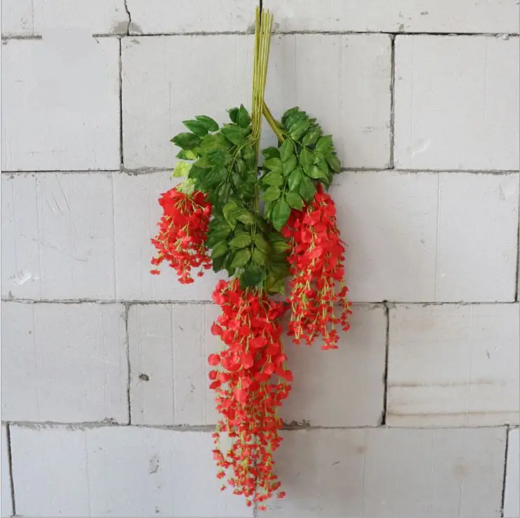 bright red 1 шт., 110 см, искусственные вицинии, фиолетовые цветы, ветви гороха, цветы для дома, вечерние, декоративные искусственные цветы, венок, растение - Цвет: bright red