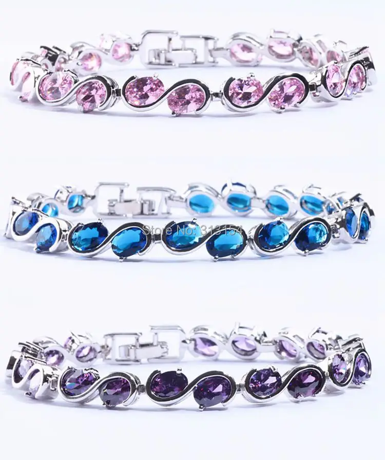 Для женщины ювелирные изделия сапфир и розовый топаз аметист серебро браслет 7 1/4