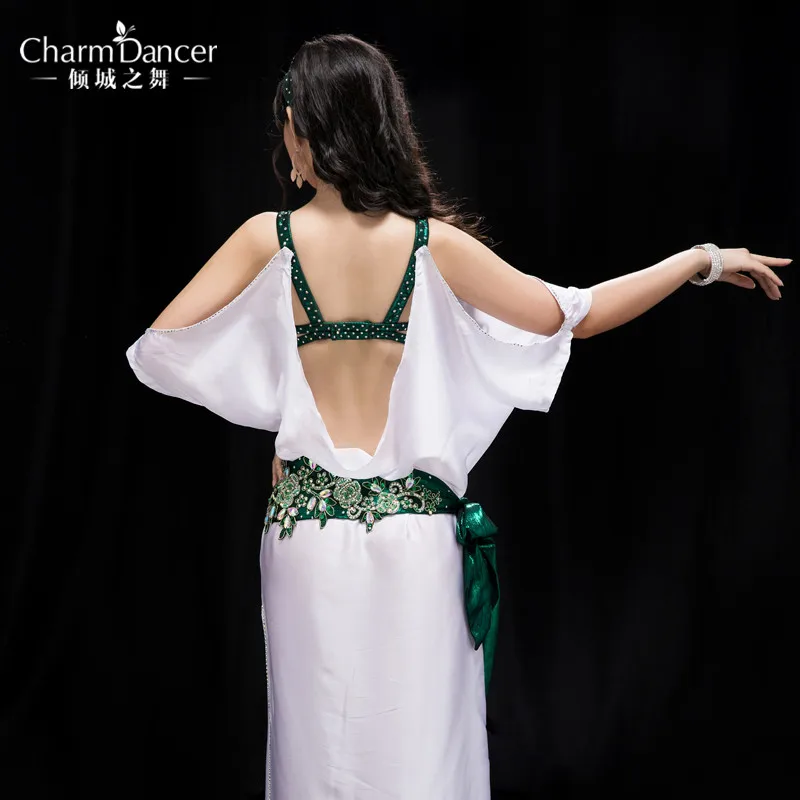 New high grade Professional Performance Dancewear bra+dress+belt+headscarf+shorts 5pcs Outfit Women Bellydance Costume YC040