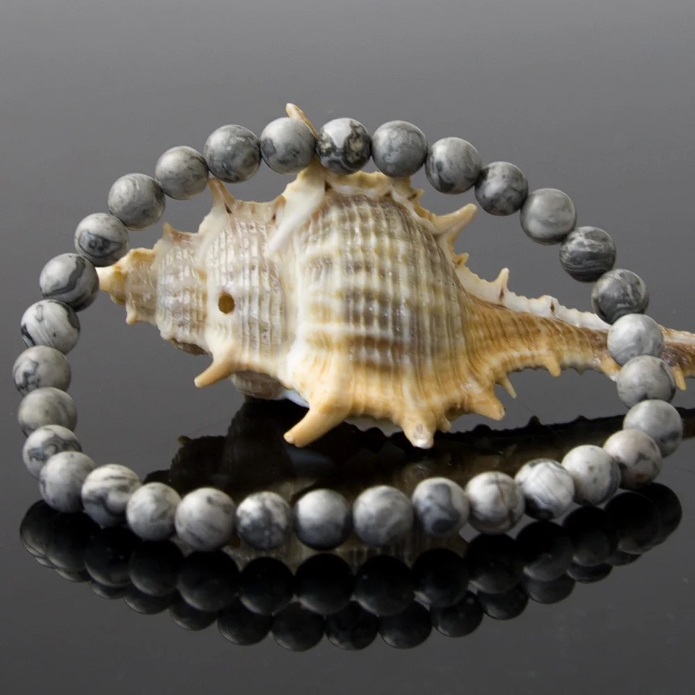 Натуральный Камень Чакра серая карта камень нитка браслет для женщин 6/8 мм бусины