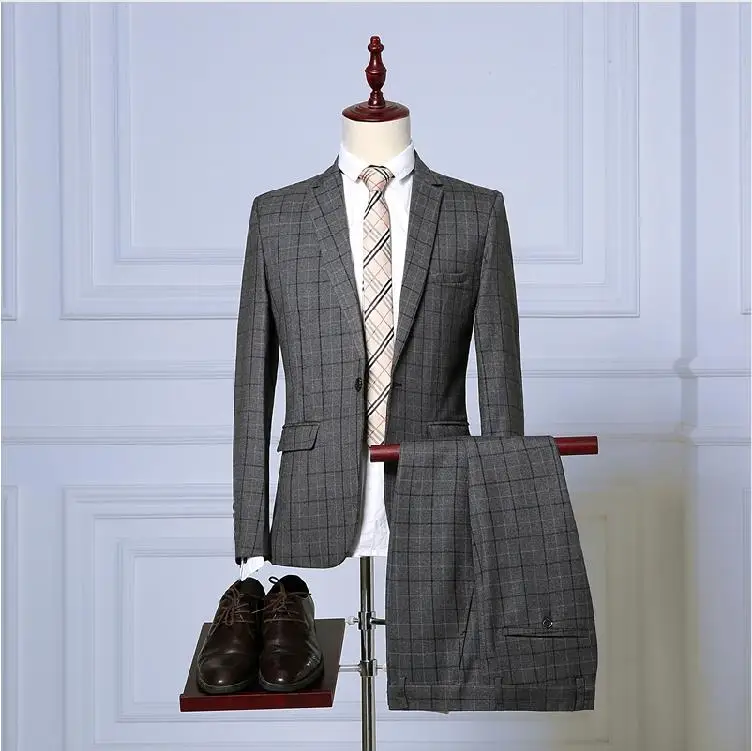 Комплект из 3 предметов высокое качество One Button плед Slim Fit Мужские свадебные
