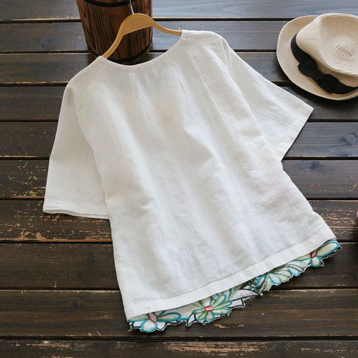 Хлопковая льняная блузка и рубашка с коротким рукавом для женщин девочек Милая