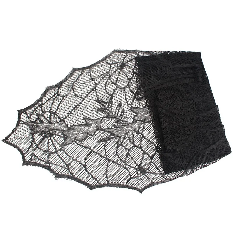 

OurWarm 1pc Halloween Decoration 74x22 inch Black Lace SpiderWeb Tablecloth Leaf Table Runners Web Fireplace Mantle Decoration