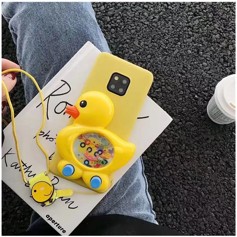 Cute Cartoon Little yellow duck liquid Game machine Phone Case For iPhone XR XS Max lanyard iPone X 6S 7 8 Plus |