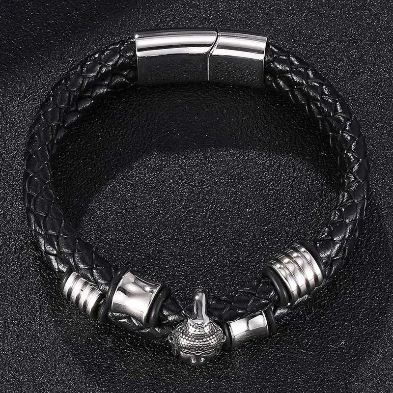 Мужские ювелирные изделия в стиле панк двойной Слои черные плетеные кожаные