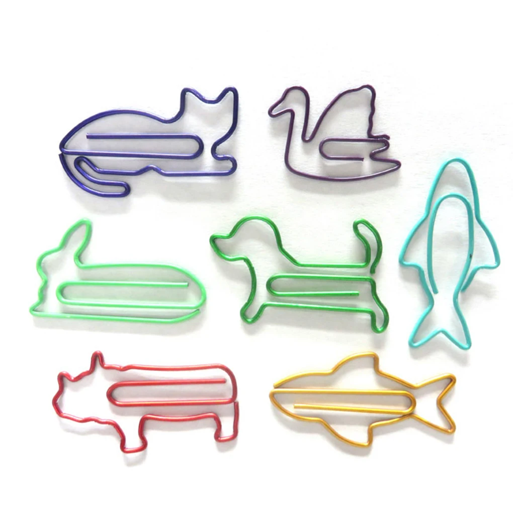 

10pcs Cute Animal Shape Paper Clips Metal Bookmarks Dispensers Office Accessory Pattern Random