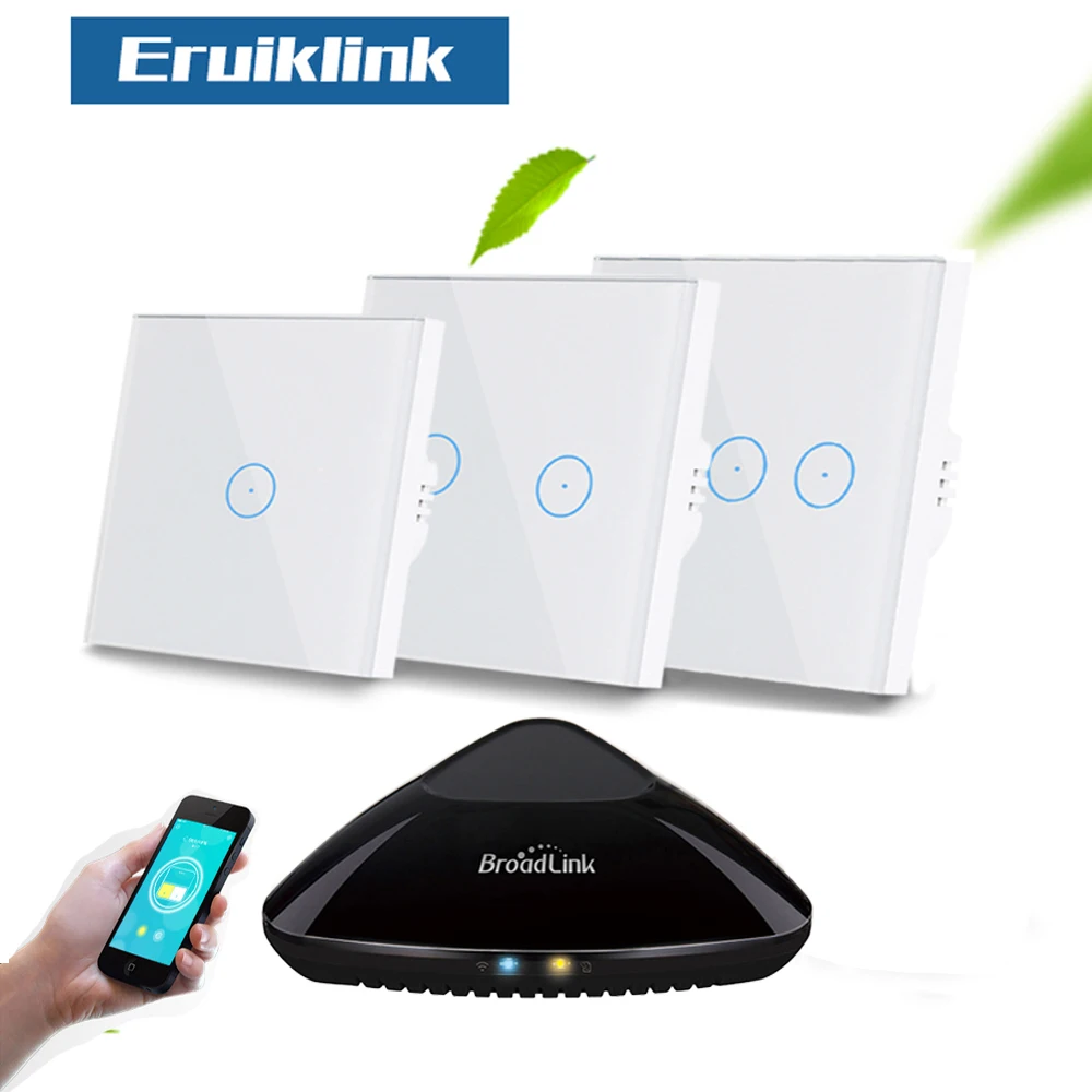 

Eruiklink EU Remote Switch Wifi Control Wireless Remote Wall Light Touch Switch Work With Broadlink / Geeklink Sonoff Smart Home