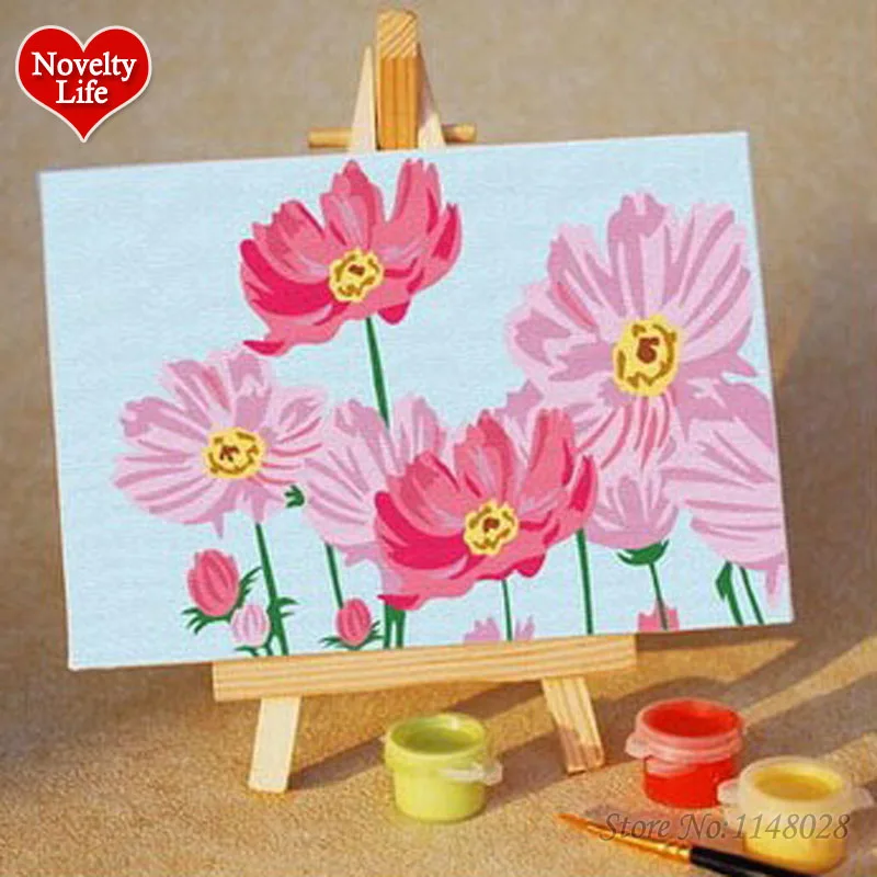 DIY маленькая Рамка Картина по номерам котенок кошка Девочка Дети Домашний декор холст масло Painitng детская кровать гостиная стены Искусство - Цвет: flower