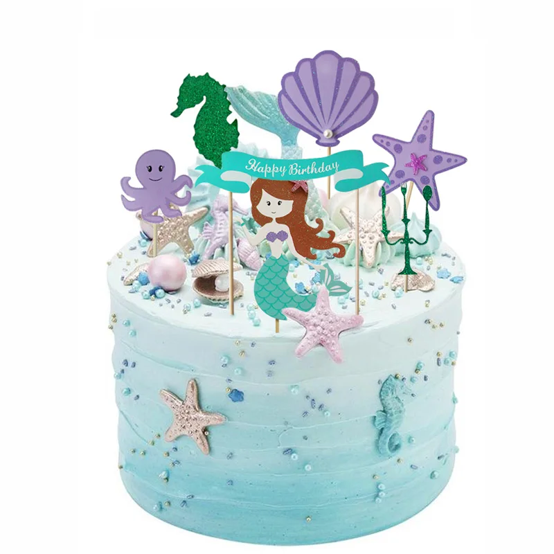 

Little Mermaid Birthday Party Cupcake Toppers Wrappers Mermaids Baby Shower Under The Sea Girl Theme Party Decoration Supplies