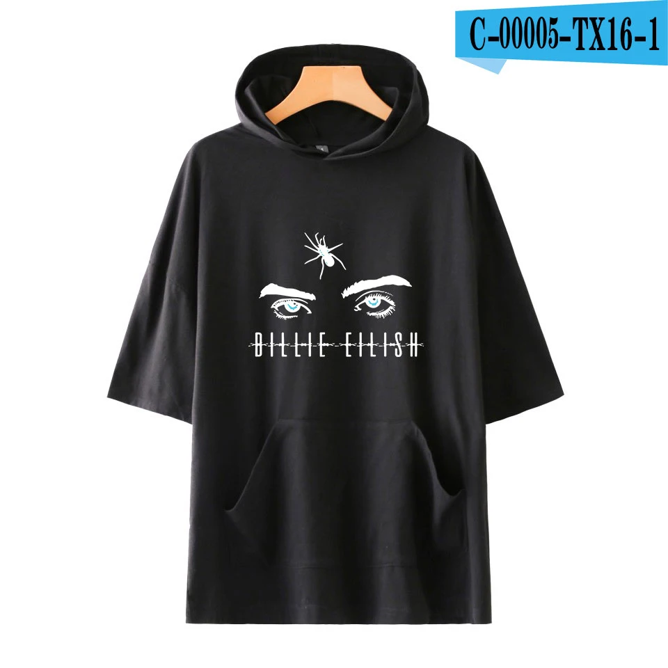 FADUN Tommee Billie Eilish Мужская/женская футболка с капюшоном, одноцветные футболки, летние модные футболки с коротким рукавом, стильный топ с капюшоном, 4XL - Цвет: black
