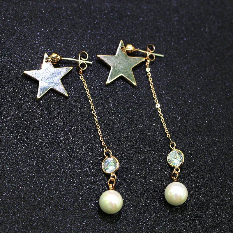 2017 мода Золотая Звезда серебряного цвета длинные висячие серьги цирконовая