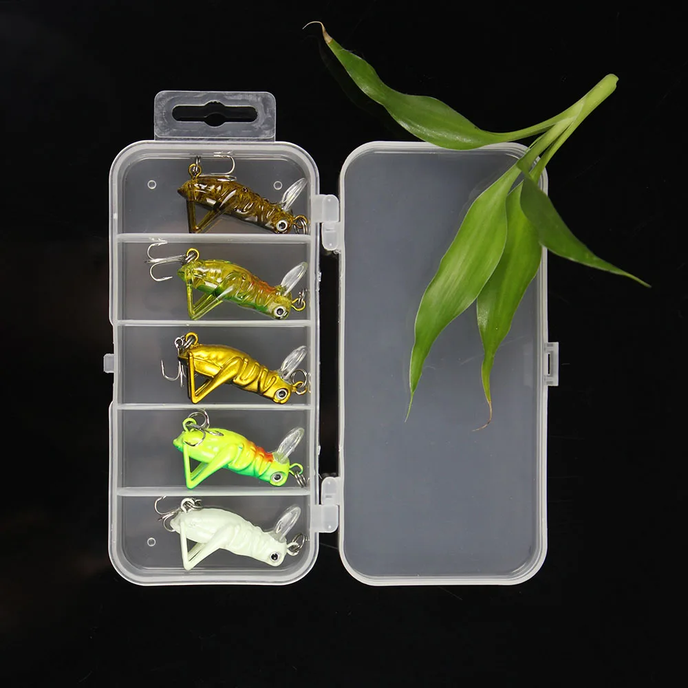 Lixada 5Pcs 4g / 4.5cm Artificial Fishing Lures Luminous Grasshopper Insect Shape Hard Baits Set Tackle Box Pesca | Спорт и