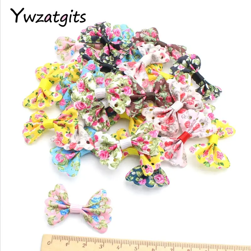 C12 flower 24pcs Ywzatgits мульти вариант смешанные цвета горошек банты из органзы Девушки Бутик мини волос лук головные уборы DIY ремесло одежды YB0807 - Цвет: C12 flower 24pcs