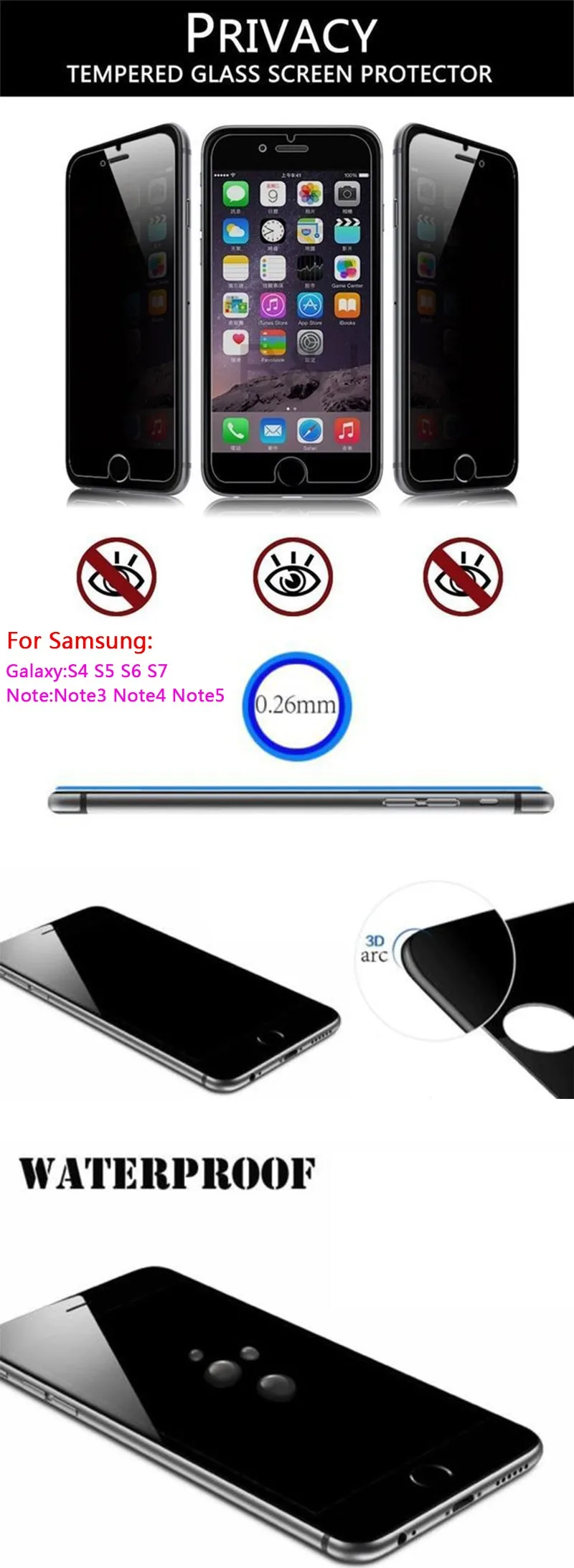Защита экрана из закаленного стекла премиум класса для samsung Galaxy S7 S6 S5 S4 Защитная пленка для Note5 Note 4 3