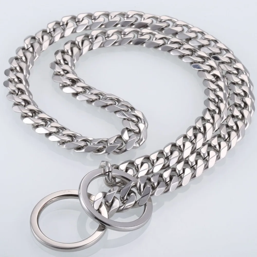 10/12/15/17/19mm Silver Color Stainless Steel Dog Chain Necklace Choker Pet Supplies Cuba's Link Double Circle Button Hot Sale |