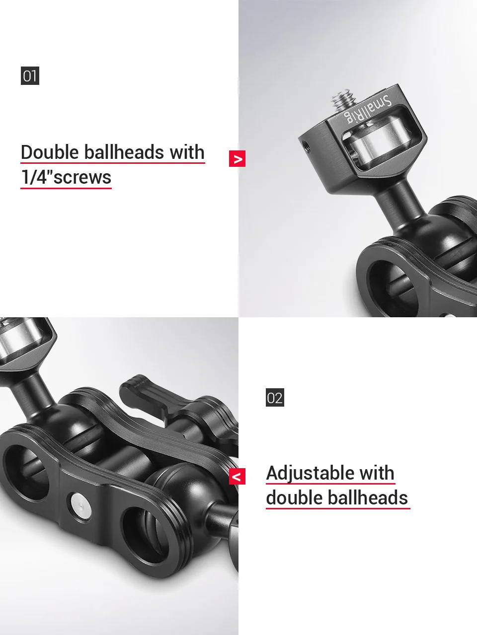 SmallRig алюминиевый сплав Quick Release Артикуляционная Волшебная рукоятка с двойными шариковыми головками+ 1/" винты для крепления мониторов-2070