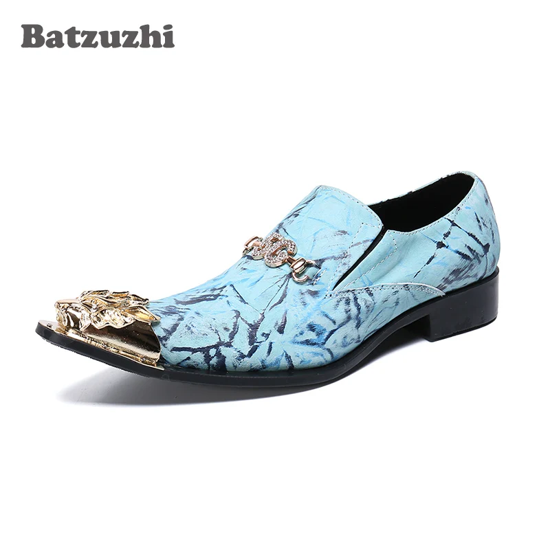 Batzuzhi Luxury Handmade Men Shoes Gold Pointed Toe Business Leather Formal Party and Wedding Zapatos Hombre 12 | Обувь