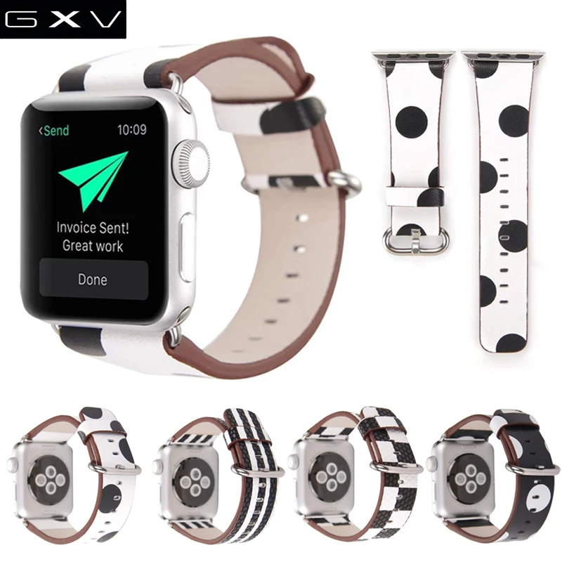 GXV классический Черный и белый стильные Точки Pattern Кожа iWatch ремешок для Apple Watch Series