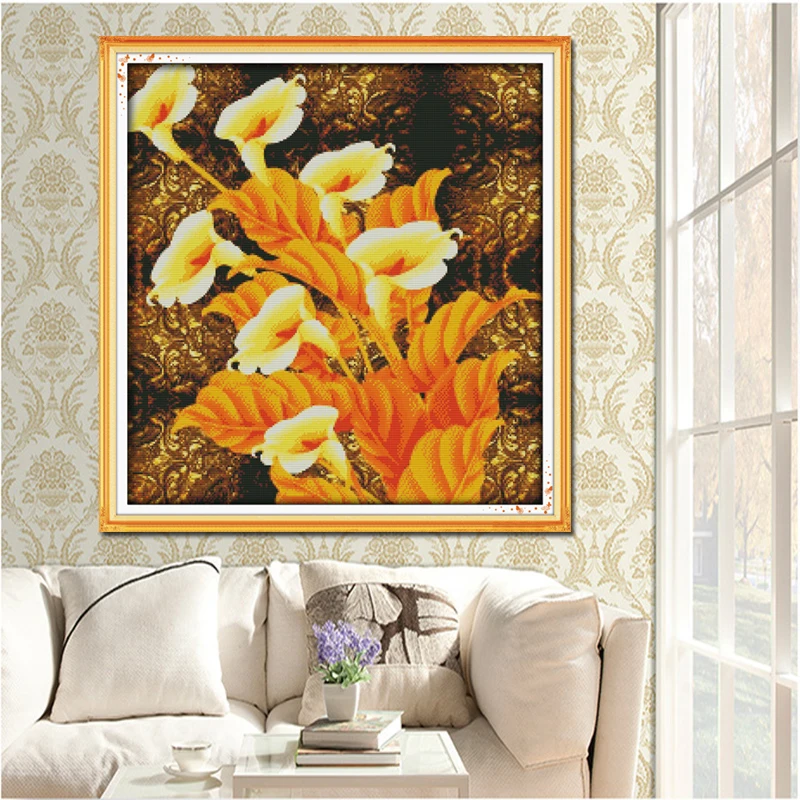 Joy Sunday Golden callas вышивка крестиком Набор для вышивки тканью с принтом цветочным