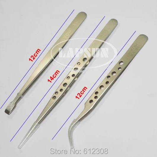 3pc/Lot Non-magnetic Steel Nonskid Hole Tweezer Flat Straight Curved Reversed Forceps Hobby Craft Gluing Jewelry | Инструменты