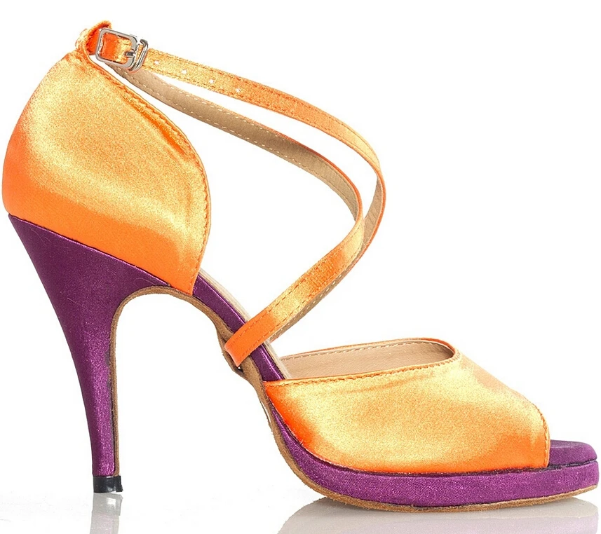 Новинка женская Оранжевая атласная танцевальная обувь на платформе для сальсы