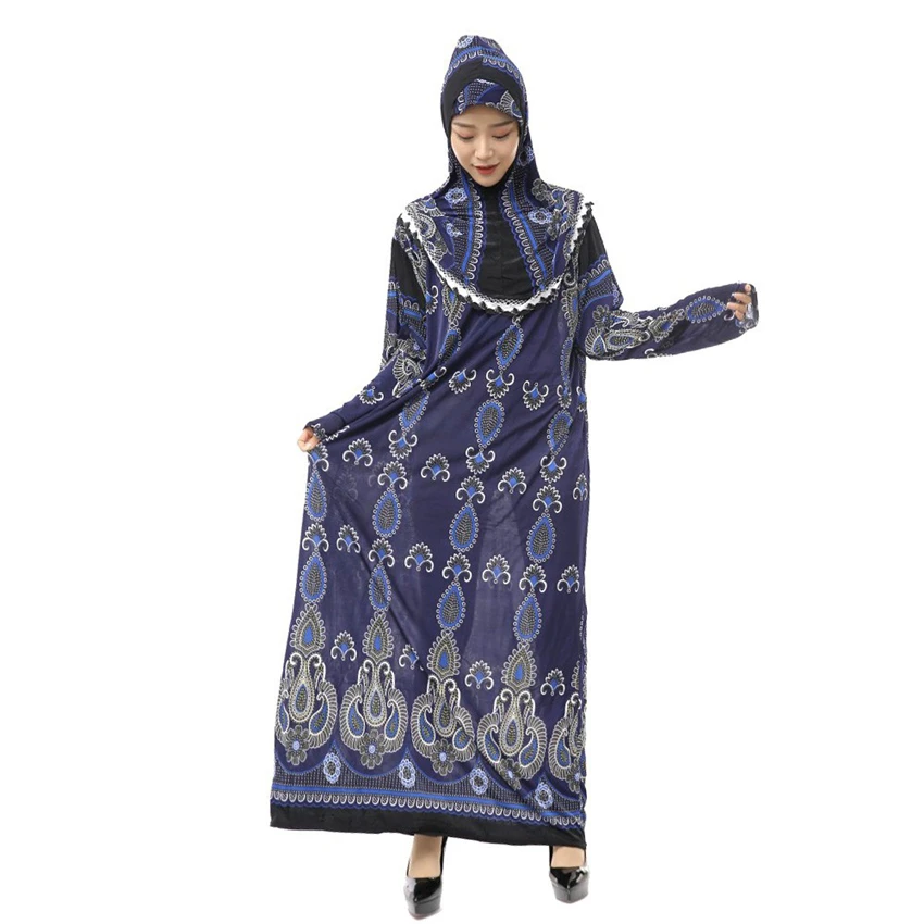 Мусульманское платье(12 шт./лот), новинка, Женский кафтан abaya, Дубай, Турция, с принтом, два предмета, хиджаб, платье, мусульманская молитва, марокканская одежда