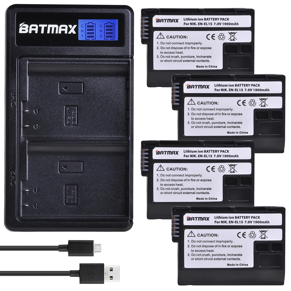 EN EL15 EL15a ENEL15 EL15A 4 шт. батарея + LCD двойное зарядное устройство USB для камеры Nikon D800E D800