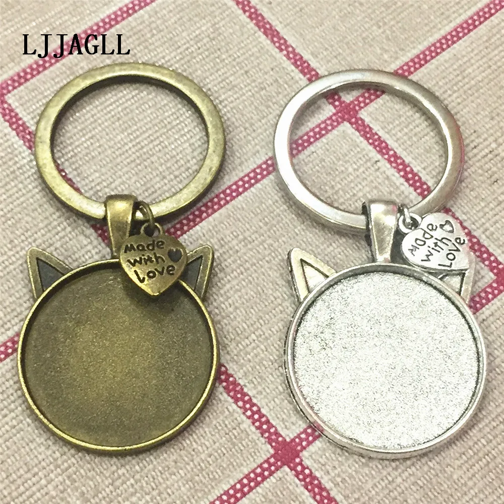LJJAGLL 2 шт. серебряные кошачьи уши пустая основа подходит 25 мм кабошон папа девочка Любовь сделал подарок брелоки автомобильные брелоки Милая подвеска «сделай сам» использование