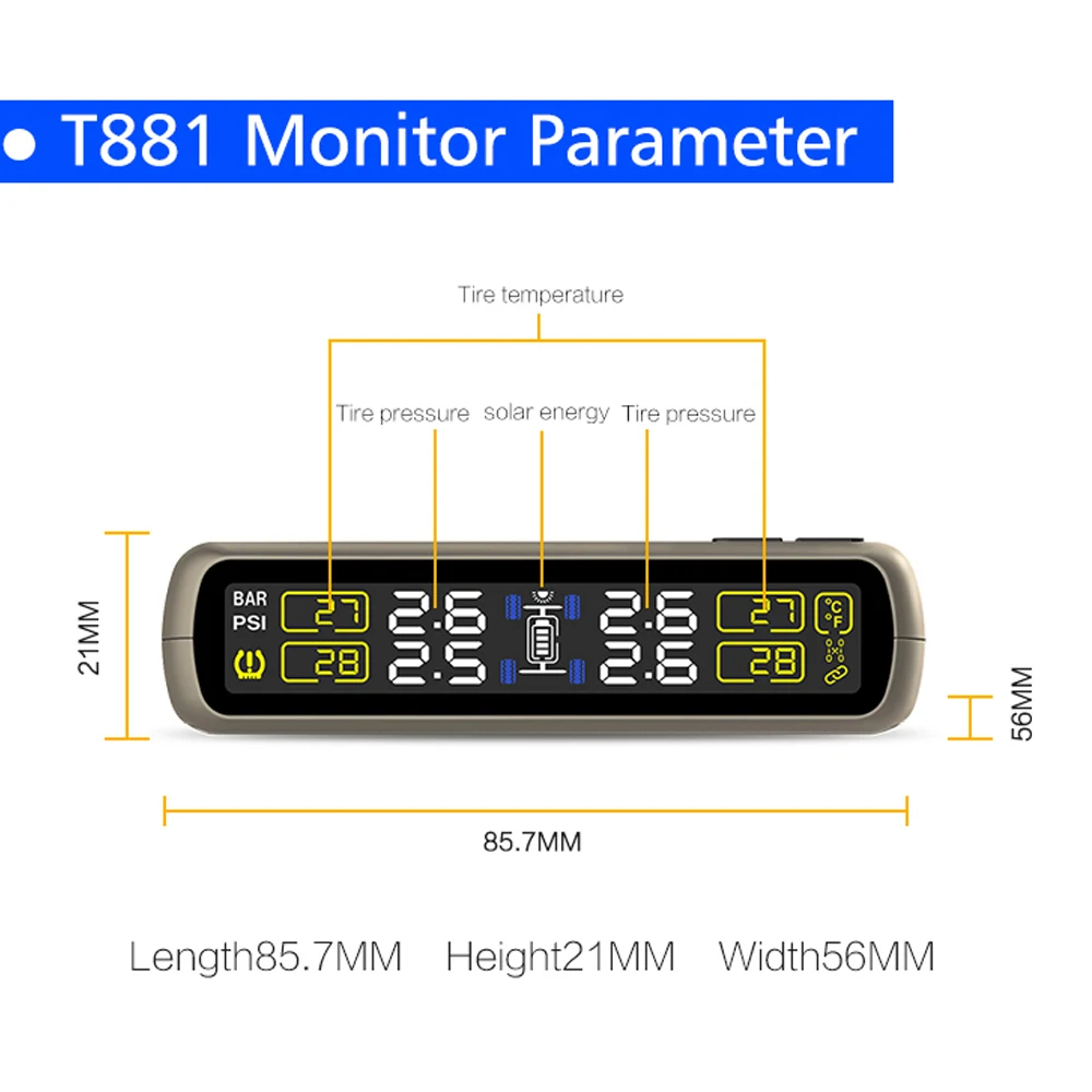 Автомобильная универсальная система контроля давления в шинах T881 TPMS 4 внешних
