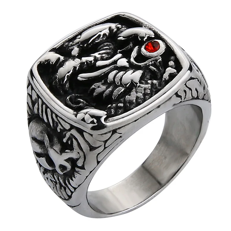 silver Valily мужское Золотое черное кольцо, Золотое кольцо с красным камнем, кольцо в виде глаза, Винтажное кольцо на палец из нержавеющей стали в стиле панк, ювелирные изделия для мужчин - Цвет основного камня: silver