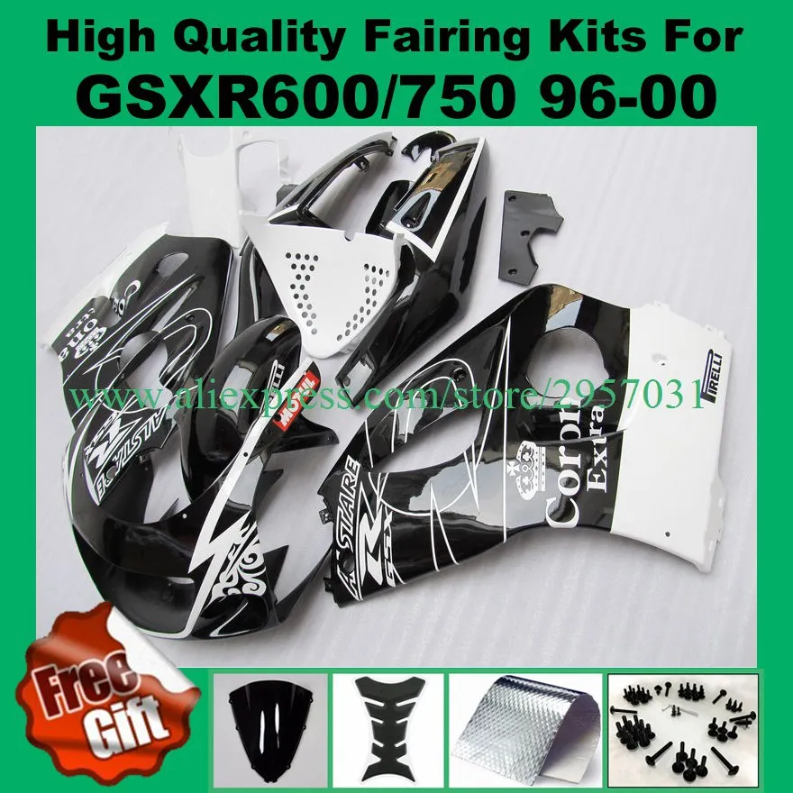 

9gifts Fairings for SUZUKI GSXR600 GSXR750 1996 - 2000 GSXR 600 750 96 97 98 99 00 GSX-R600 GSX-R750 fairing kit white black