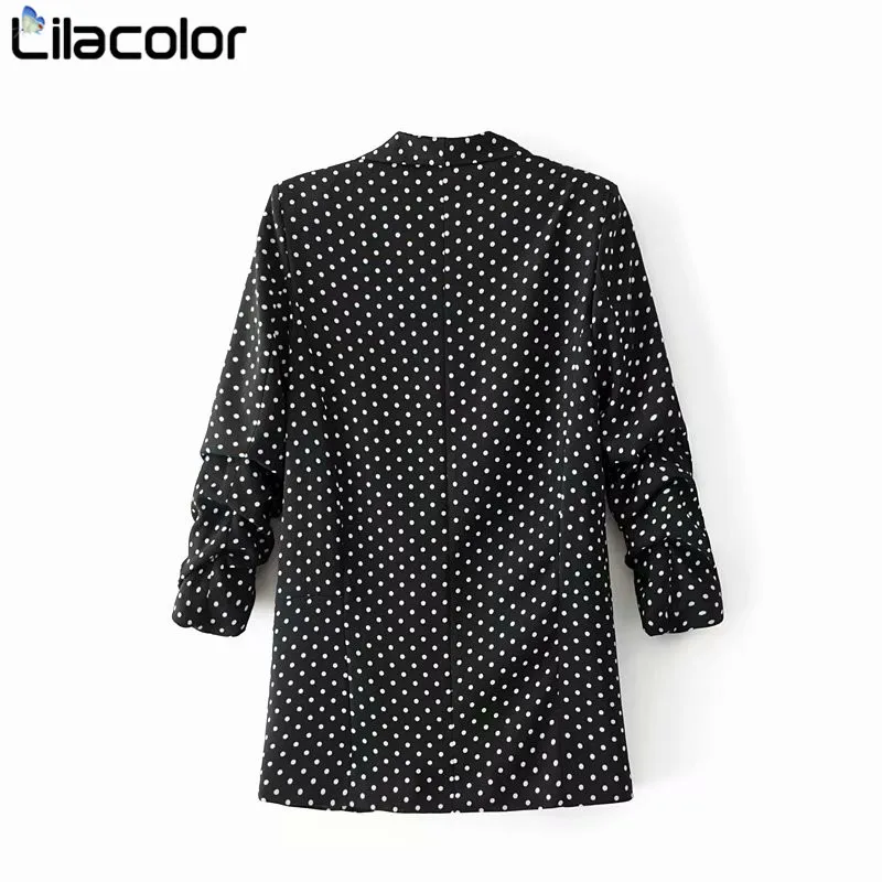 В Горошек повседневные женские блейзеры 2019 Весна Ruched с длинным рукавом Свободные