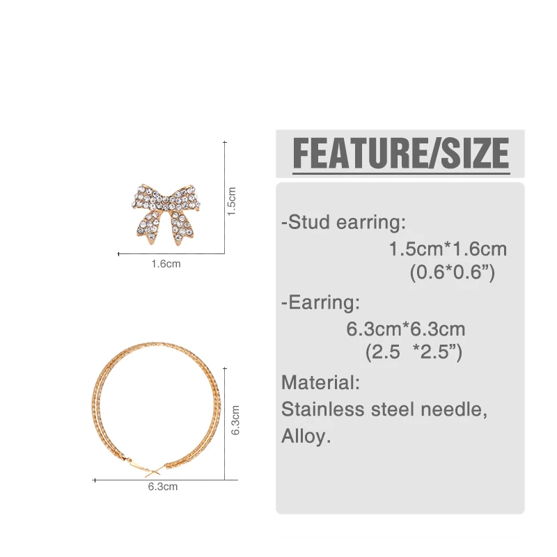 Женские серьги-гвоздики в стиле панк с золотыми стразами и кристаллами набор