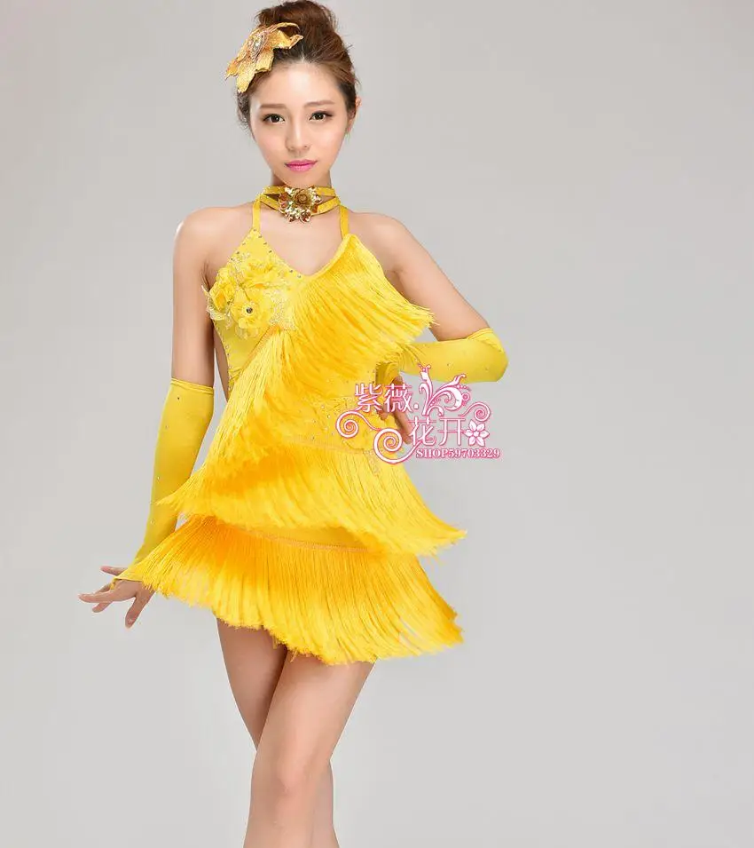 

Girl Latin Dance Dresses For Sequin/Tassel style Cha Cha/Rumba/Samba/Ballroom/Tango Dance Clothing Kids Dance Costume Multicolor