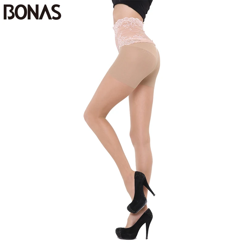 

BONAS Black Lace Waist Nylon Tights Women Hosiery Seamless Pantyhose Female Summer Fashion Breathable Tights Rajstopy Medias