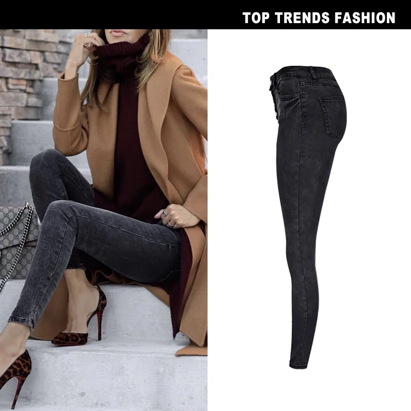 Women Black high waisted skinny Jeans Denim Pencil Pants calsas jeans femininas 2768 | Женская одежда
