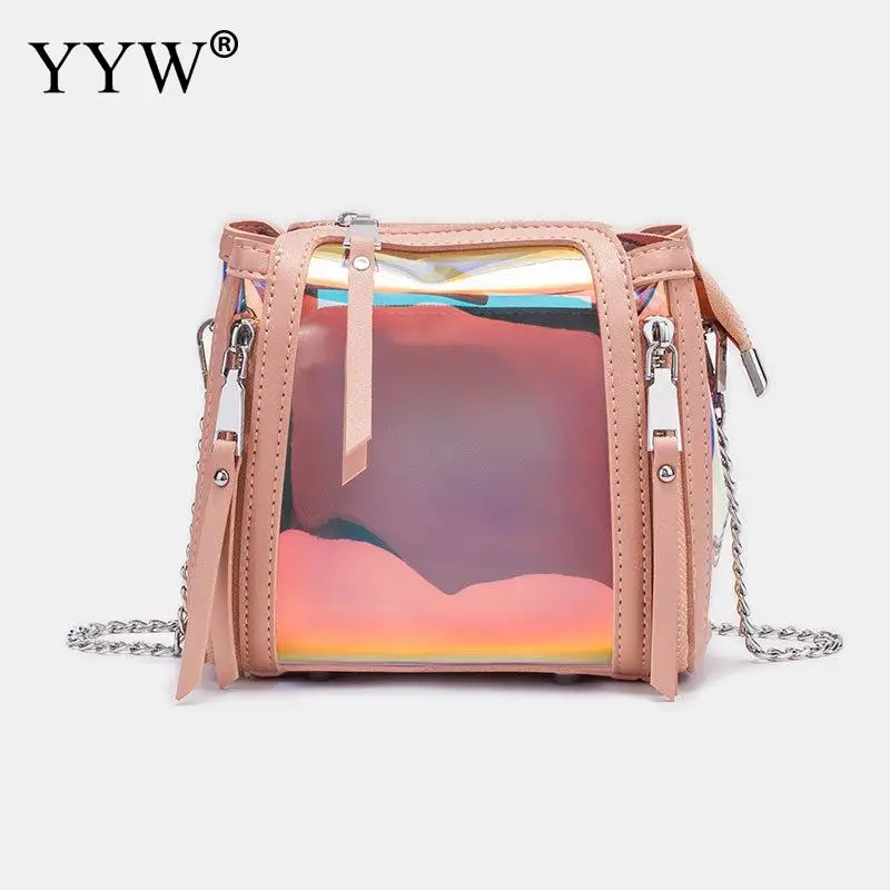 powder pink YYW женская прозрачная сумка Прозрачная ПВХ Желейная маленькая сумка-тоут сумка-мессенджер Лазерная голографическая сумка на плечо Женская Дамская Femme 2 шт - Цвет: powder pink